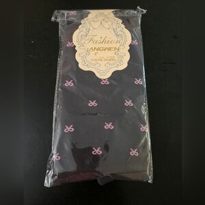 Black Tights with Pink Bow Pattern